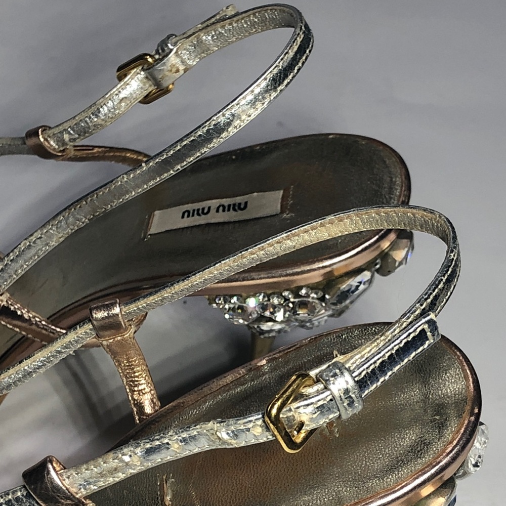 Glitzy Authentic Miu Miu Metallic Strappy Heels, Size 6 1/2 (US) - Picture 13 of 16